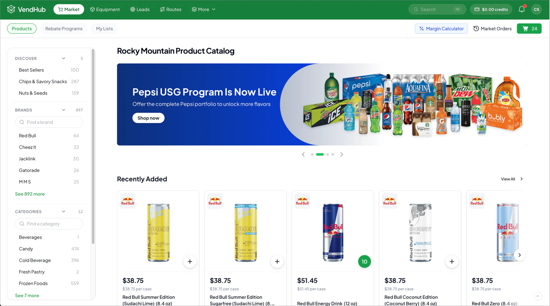The VendMarket product catalog